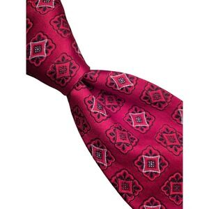 Faconnable Mens Red Geometric‎ Medallion Silk Tie Made in Italy